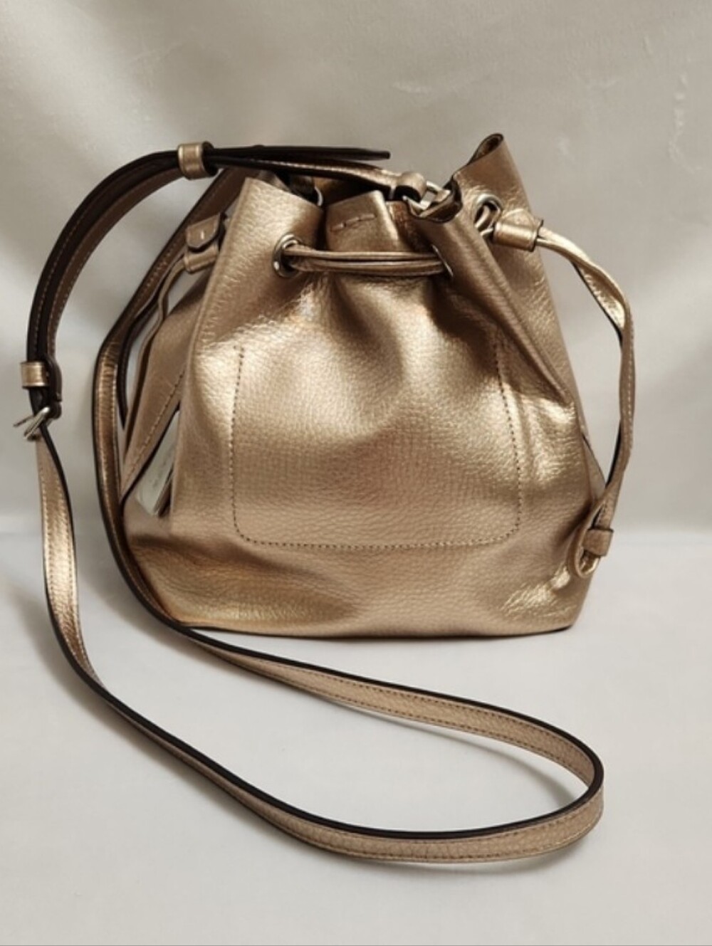 Coach Derby Mini Bucket Bag in metallic gold leather Authentic